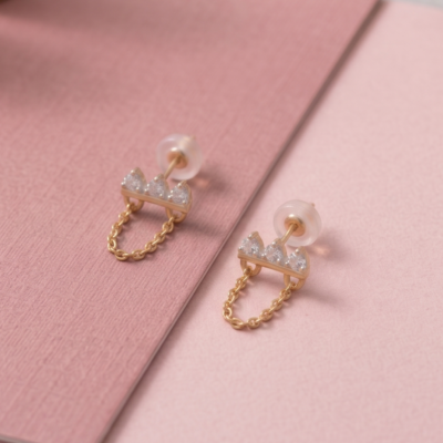 Three Diamond Hanging Chain Earrings