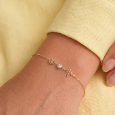 Single Diamond Heart and Heart Beat Bracelet