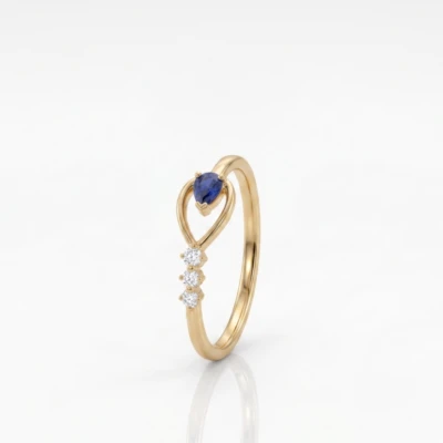 Blue Pear Colorstone 3 Diamond Ring