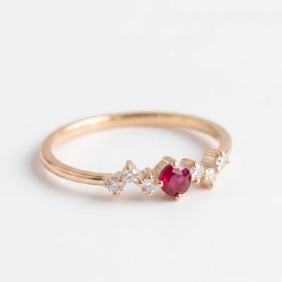 Red Colorstone Neh Diamond Ring