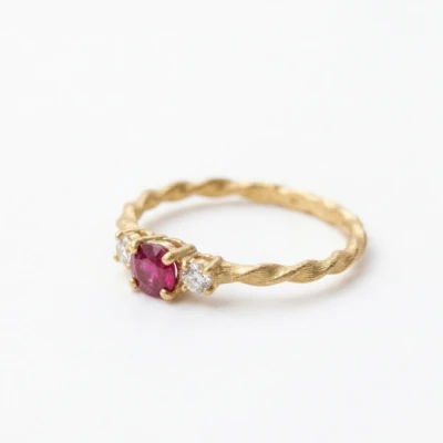 Twisted Red Gemstone Diamond Ring