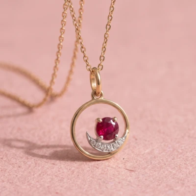 Alia Diamond Red Colorstone Pendant