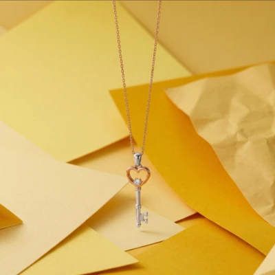 Diamond Heart Key Pendant