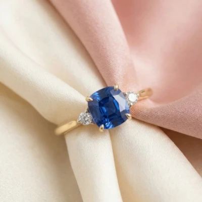 Blue Gemstone 9Kt Diamond Ring