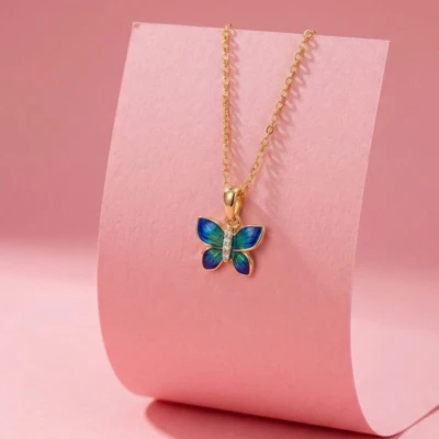 Beauty Blue Butterfly Diamond Pendant