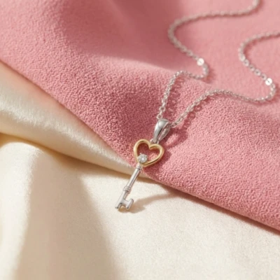 Diamond Heart Key Pendant