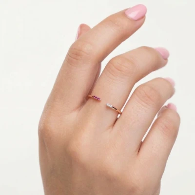 Twin Red Gemstone Diamond Ring