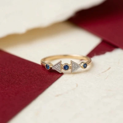 Dual Triangle Gemstone & Diamond Ring