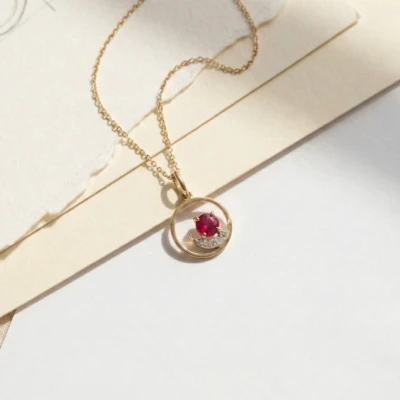 Alia Diamond Red Gemstone Pendant